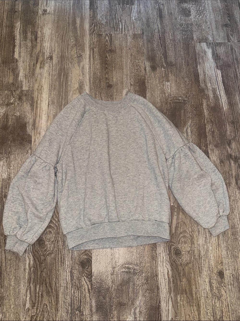 aerie Light Gray Puff-Sleeve Crewneck Sweatshirt